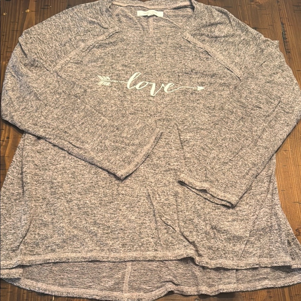 Girl’s Gray&Mauve Heather Long Sleeve 'Love' Top